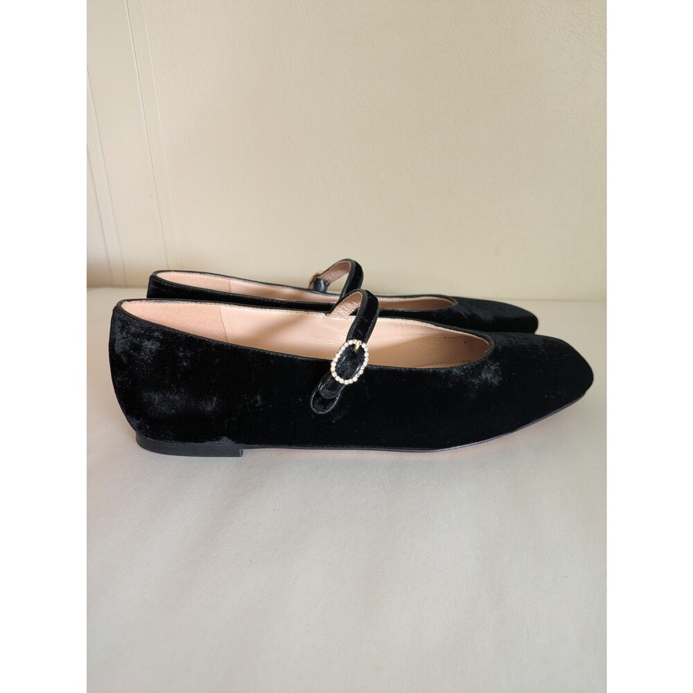 J Crew Anya Mary Jane Flats in Black Velvet Size 7.5 Ballet Buckle Square Toe - Picture 3 of 10